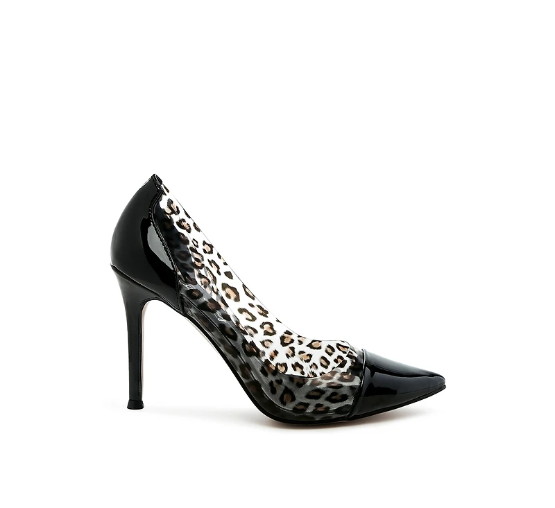 candace clear patent faux leather detail pumps