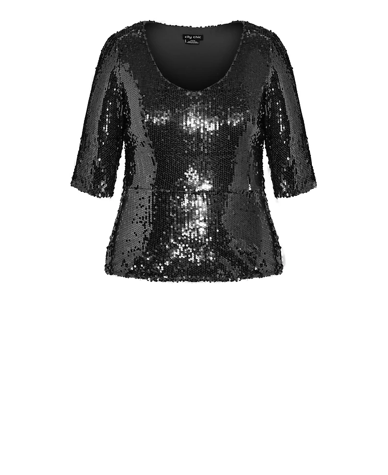 City Chic Plus Size Sequin Puff Top
