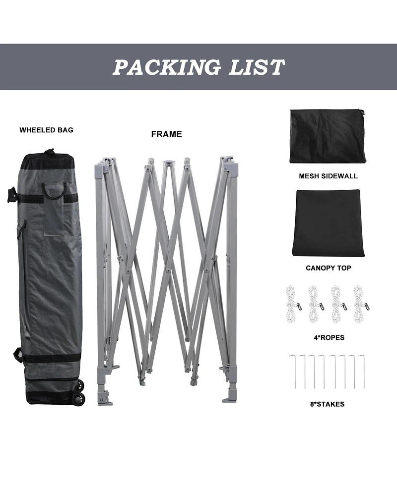 Aoodor Pop Up Canopy Tent with Removable Mesh Sidewalls, Portable Instant Shade Roller Bag