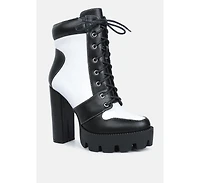 moos block heel lace up boots
