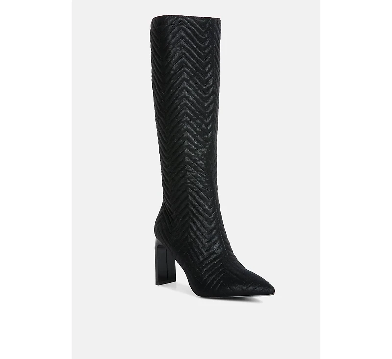 Prinkles Quilted Italian Block Heel Calf Boots