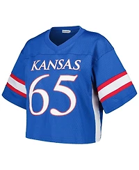Women's Established & Co. #65 Royal Kansas Jayhawks Fashion Boxy Cropped Football Jersey