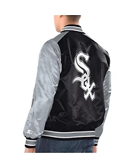 Men's Starter Black, Silver Chicago White Sox Varsity Satin Full-Snap Jacket