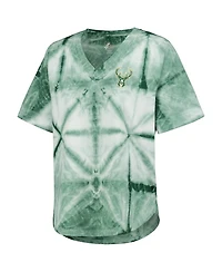Women's G-iii 4Her by Carl Banks Hunter Green Milwaukee Bucks Tournament Raglan Oversized Tie-Dye V-Neck T-shirt