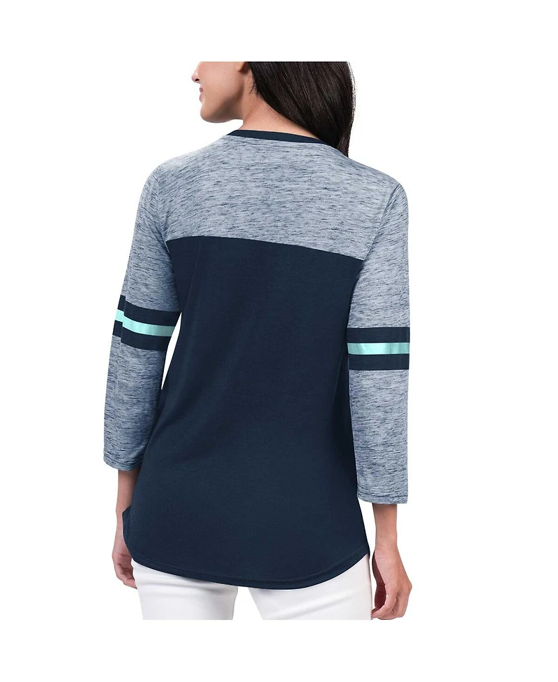 Women's G-iii 4Her by Carl Banks Deep Sea Blue Seattle Kraken Play The Game 3/4-Sleeve T-shirt