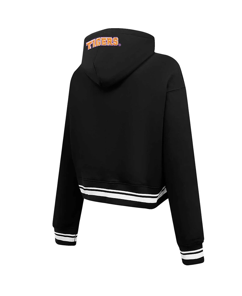Women's Pro Standard Black Clemson Tigers Script Tail Fleece Cropped Pullover Hoodie
