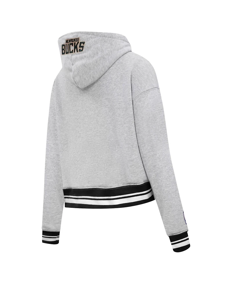 Women's Pro Standard Heather Gray Milwaukee Bucks Script Tail Cropped Pullover Hoodie