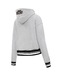 Women's Pro Standard Heather Gray Milwaukee Bucks Script Tail Cropped Pullover Hoodie