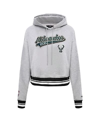 Women's Pro Standard Heather Gray Milwaukee Bucks Script Tail Cropped Pullover Hoodie