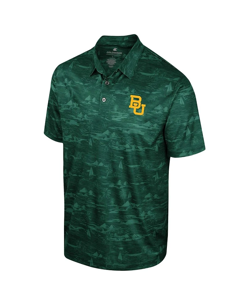 Men's Colosseum Green Baylor Bears Daly Print Polo Shirt
