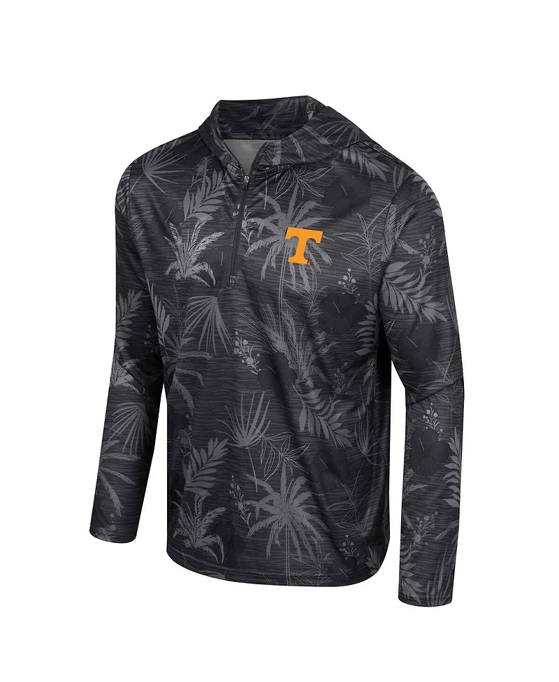 Men's Colosseum Black Tennessee Volunteers Palms Printed Lightweight Quarter-Zip Hooded Top