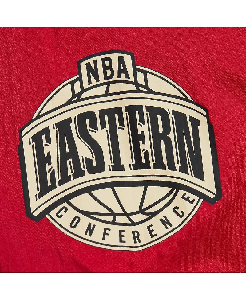 Men's Mitchell & Ness Red Distressed Atlanta Hawks Team Og 2.0 Vintage-Like Logo Anorak Windbreaker Quarter-Zip Jacket