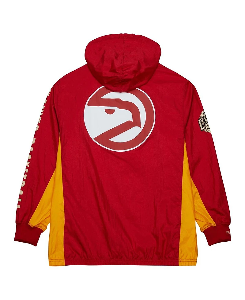 Men's Mitchell & Ness Red Distressed Atlanta Hawks Team Og 2.0 Vintage-Like Logo Anorak Windbreaker Quarter-Zip Jacket