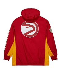 Men's Mitchell & Ness Red Distressed Atlanta Hawks Team Og 2.0 Vintage-Like Logo Anorak Windbreaker Quarter-Zip Jacket