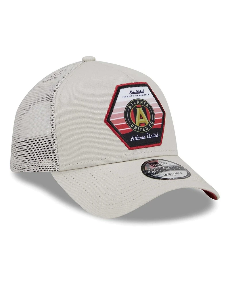 Men's New Era Cream Atlanta United Fc Established Patch 9FORTY A-Frame Trucker Adjustable Hat