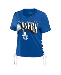 Women's Wear by Erin Andrews Royal Los Angeles Dodgers Side Lace-Up Cropped T-shirt