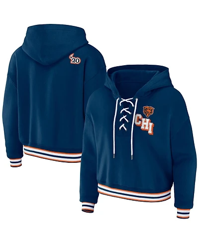Women's Wear by Erin Andrews Navy Chicago Bears Lace-Up Pullover Hoodie