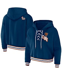 Women's Wear by Erin Andrews Navy Chicago Bears Lace-Up Pullover Hoodie
