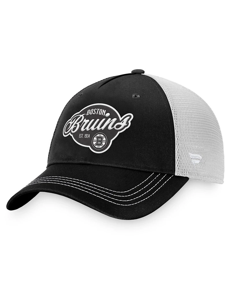 Women's Fanatics Black, White Boston Bruins Fundamental Trucker Adjustable Hat