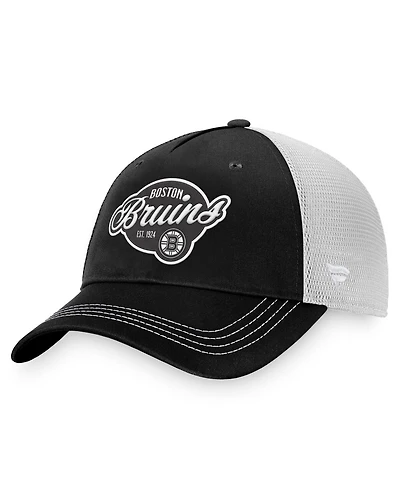 Women's Fanatics Black, White Boston Bruins Fundamental Trucker Adjustable Hat