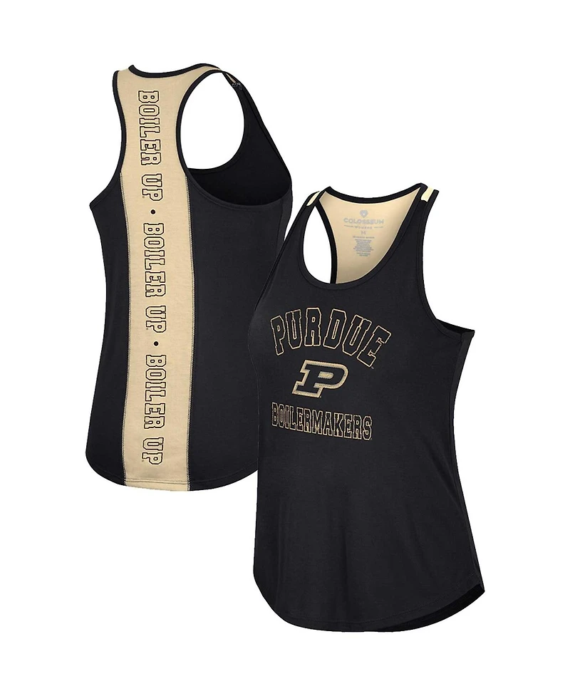 Women's Colosseum Black Distressed Purdue Boilermakers 10 Days Racerback Scoop Neck Tank Top
