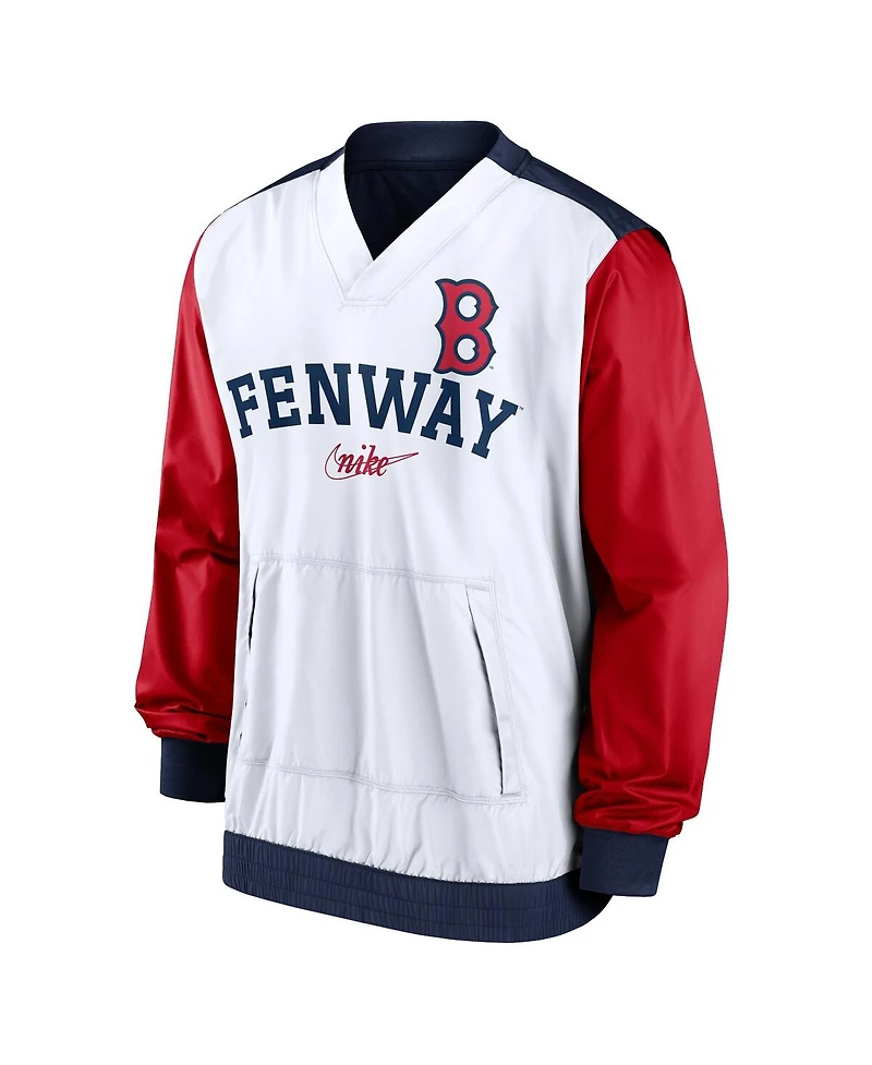 Men's Nike White, Navy Boston Red Sox Rewind Warmup V-Neck Pullover Jacket