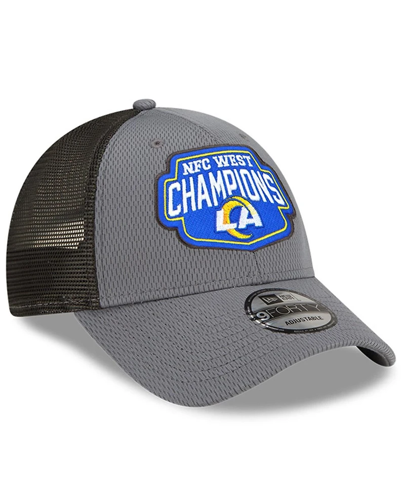 Men's New Era Graphite Los Angeles Rams 2021 Nfc West Division Champions 9FORTY Trucker Snapback Hat