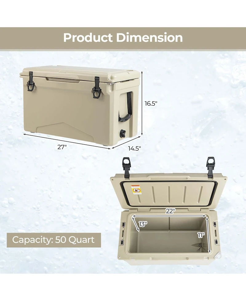 Costway 50 Qt Rotomolded Cooler Portable Ice Chest Ice Retention for 5-7 Days