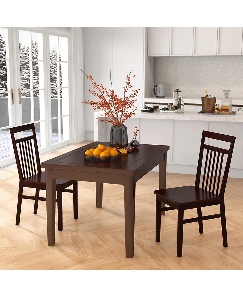 Costway Farmhouse Dining Chair Set of 2 Armless Wooden Chair with Slanted High Backrest