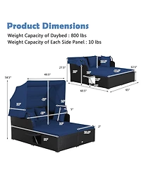 Costway Patio Rattan Daybed Lounge Retractable Top Canopy Side Tables Cushions