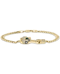 Effy Multicolor Diamond (1/2 ct. t.w.) & Emerald (1/20 ct. t.w.) Panther Head Link Bracelet in 14k Gold