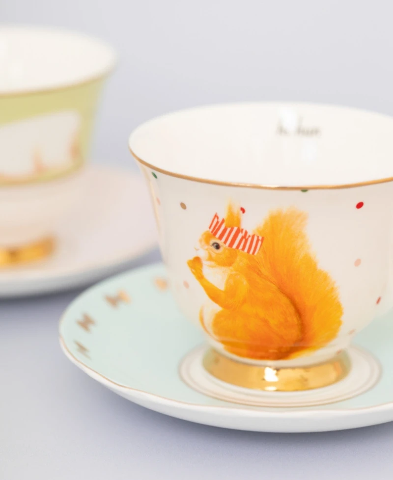 Yvonne Ellen Mouse and Squirrel Cup and Saucer, Set of 2