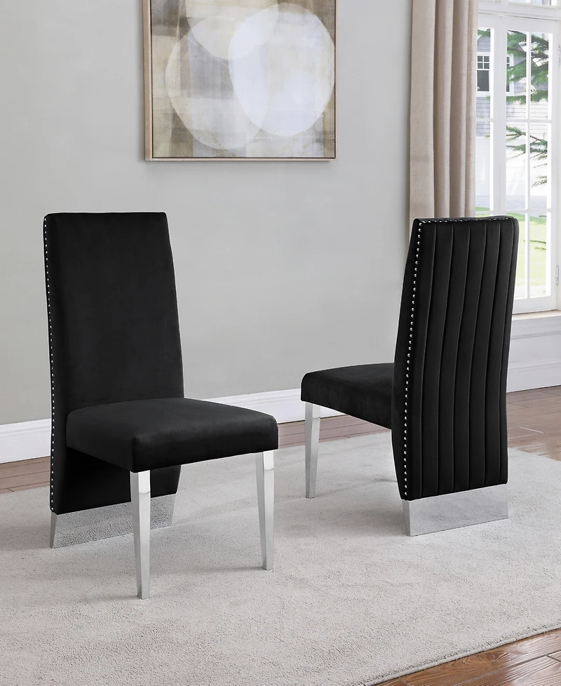 Best Quality Furniture 26" L x 20" W 42" H Velvet Side Chairs with Line Tufted Back and Chrome Legs, Set of 2