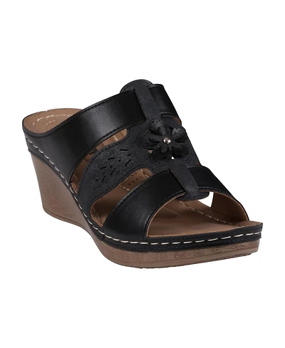 Gc Shoes Women's Spring Triple Band Flower Wedge Sandals