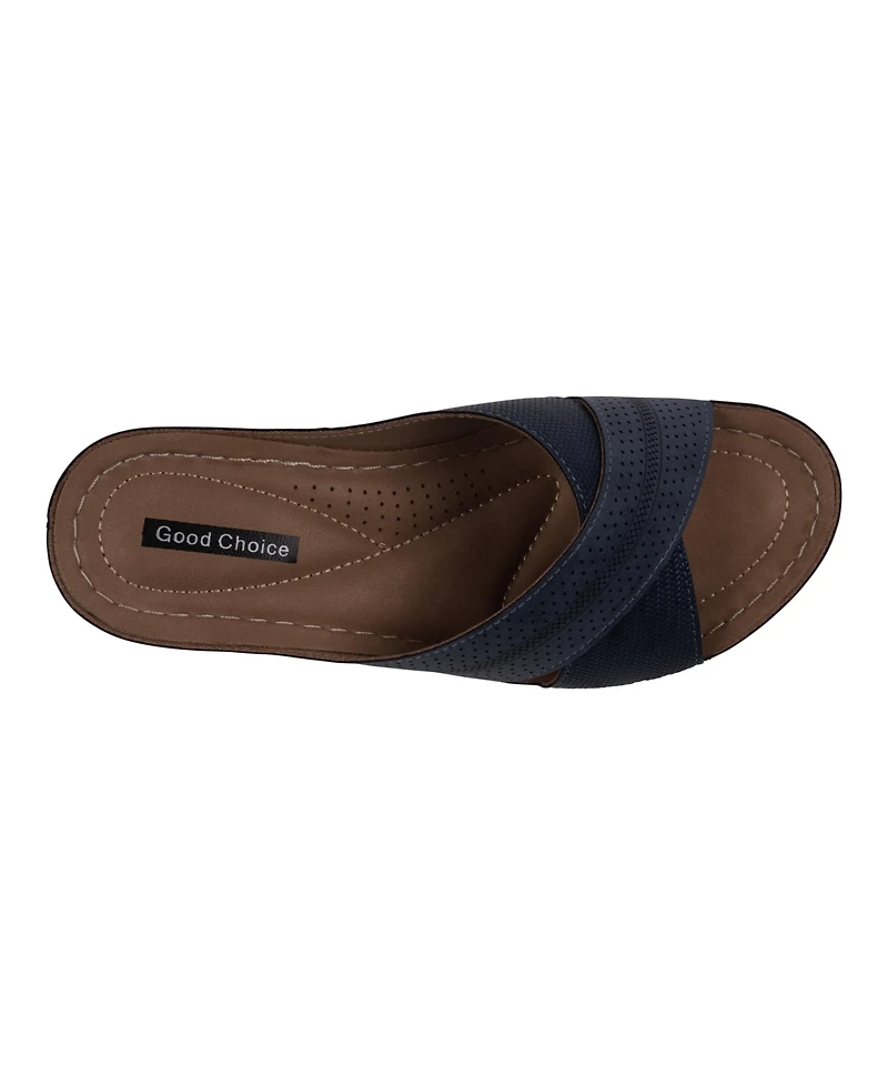 Gc Shoes Women's Hayden Perforated Contrast Cross Strap Wedge Sandals