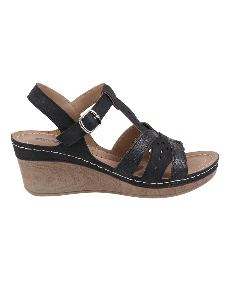 Gc Shoes Women's Darry Perforated T-Strap Slingback Wedge Sandals