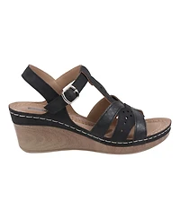 Gc Shoes Women's Darry Perforated T-Strap Slingback Wedge Sandals
