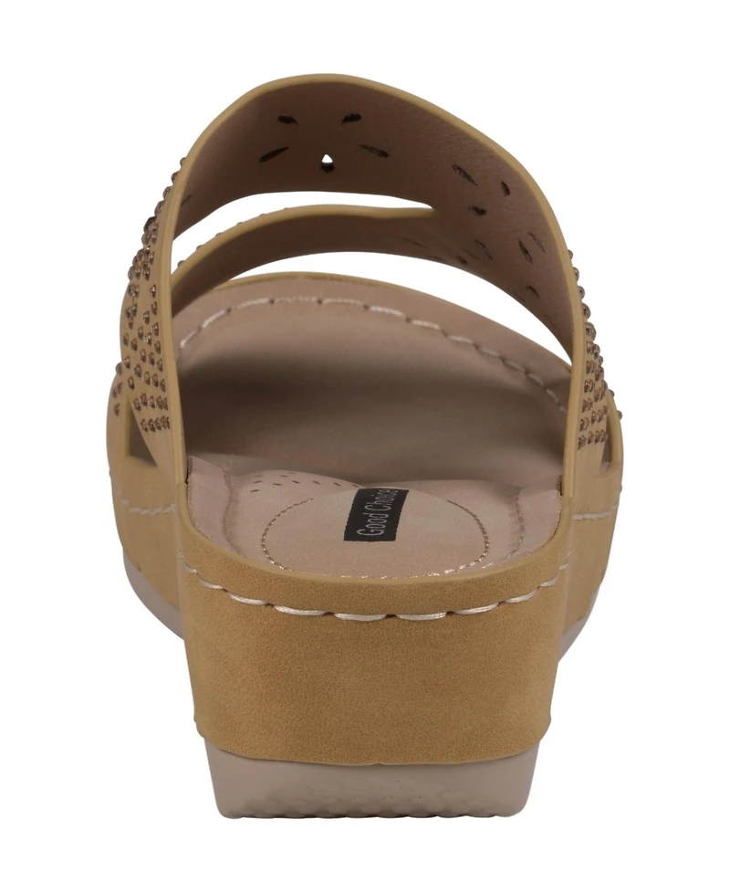 Gc Shoes Women's Santiago Perforated Studded Slip-On Wedge Sandals