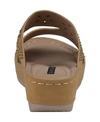 Gc Shoes Women's Santiago Perforated Studded Slip-On Wedge Sandals