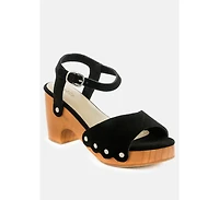 Liona Mustard Studded Suede Clogs Sandals