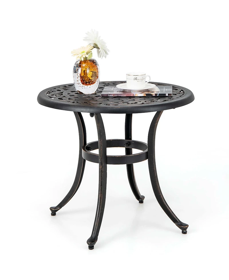 Costway 24" Patio Side Table with Adjustable Footpads Round Cast Aluminum End Table