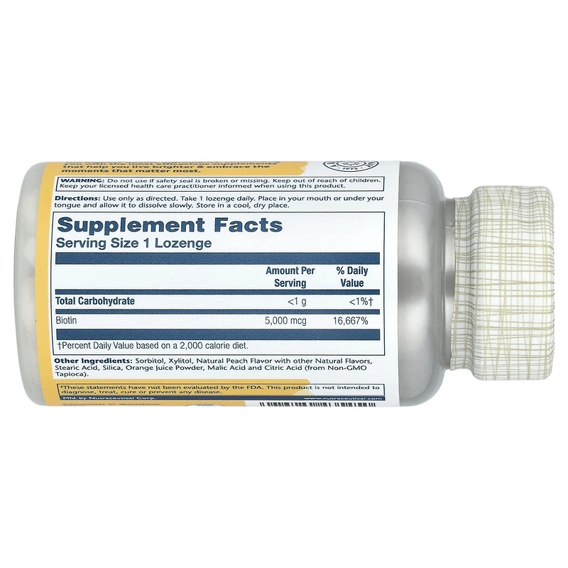 Solaray Biotin Natural Peach Strawberry Banana 5 000 mcg - 60 Lozenges