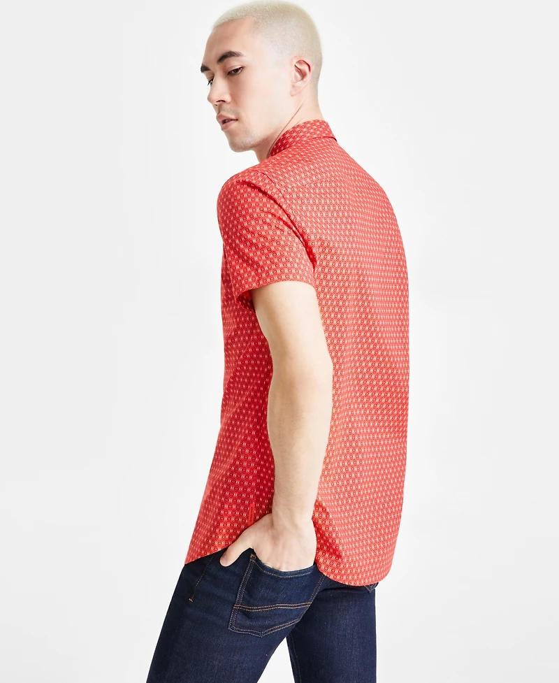 A|X Armani Exchange Men's Short Sleeve Button-Front Geometric Print Shirt, Created for Macy's