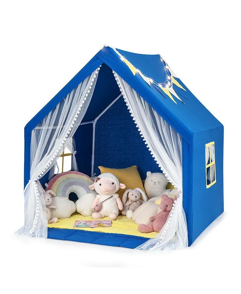 Costway Large Play Tent Kids & Toddlers Playhouse with Washable Cotton Mat, Star Lights