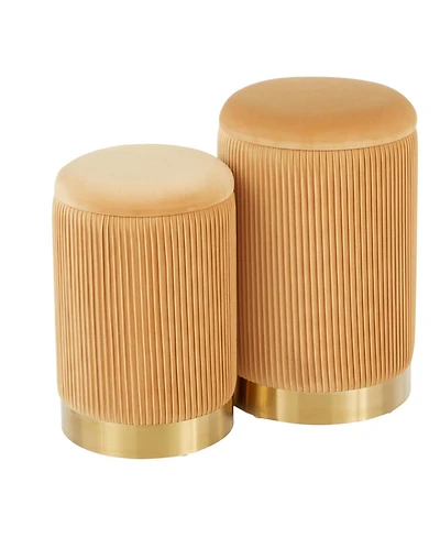 Marla Contemporary Nesting Pleated Ottoman Set in Metal and Velvet by Lumisource