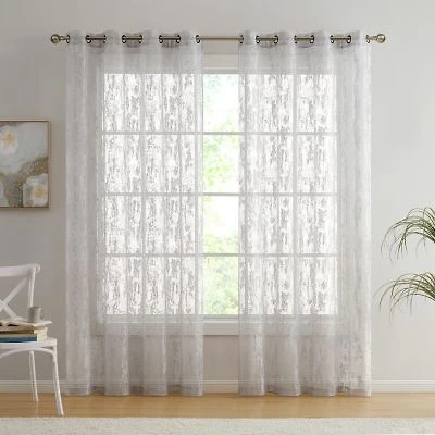Crawford Modern Abstract Decorative Semi Sheer Light Filtering Grommet Window Treatment Curtain Drapery Panels For Bedroom Living Room Set Of 2 Panels