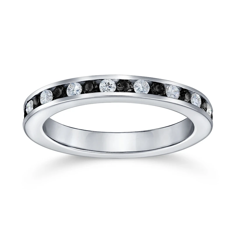Bling Jewelry Cubic Zirconia Thin Stackable Cz Channel Set Eternity Band Ring .925 Sterling Silver 3MM