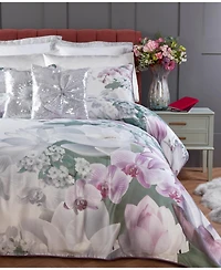 By Caprice Home 100% Cotton Lotus Flower Print Duvet Cover Set With Matching Pillow Cases King