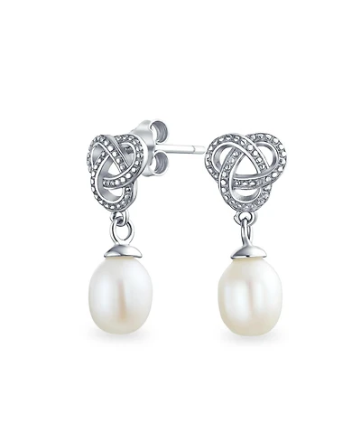 Bling Jewelry Love Knot White Freshwater Cultured Pearl Teardrop Dangle Earrings Prom Sterling Silver