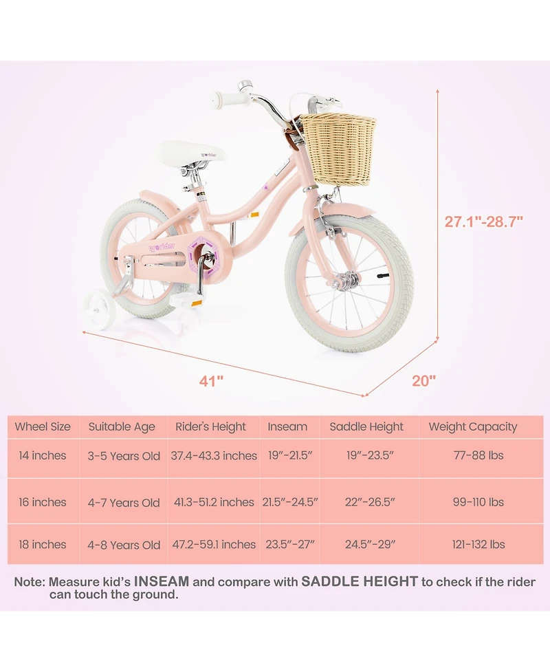 14" Kid's Bike with Training Wheels Adjustable Handlebar Seat Handbrake